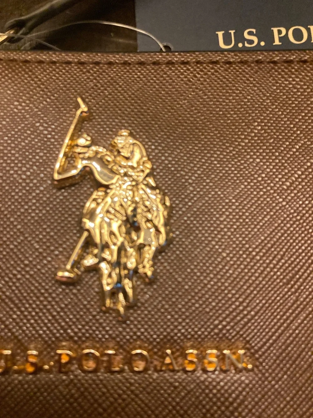 U.S. Polo Assn. Brown Leather Zip Wallet with Gold Logo